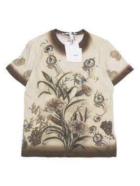 Dior Cotton Linen Botanical T-Shirt Sheer Paisley S Beige